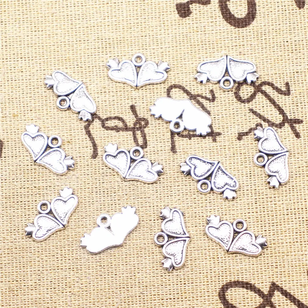 

Charm For Making Jewelry Pendants Antique Silver Color Double Heart 10x19mm 20pcs