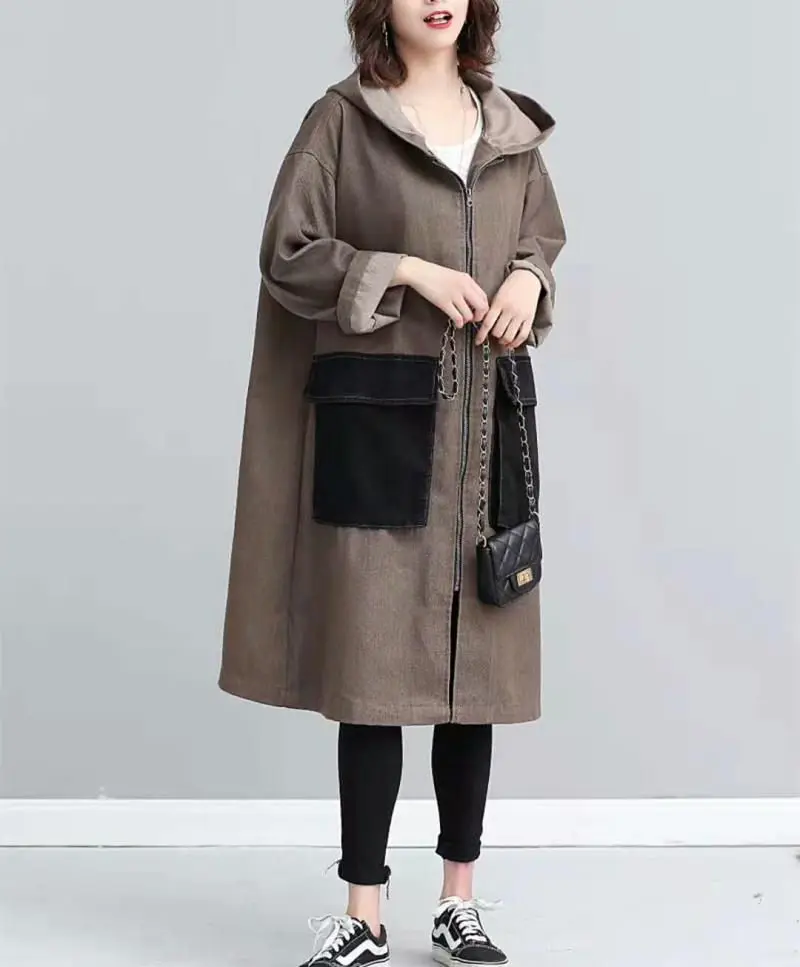 Женская джинсовая куртка свободная винтажная с капюшоном и карманами модель f2536