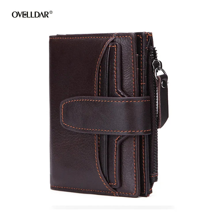 New RFID Anti-theft Brush Head Layer Genuine Leather Men's Wallet Short Oil Wax Cowhide Bag