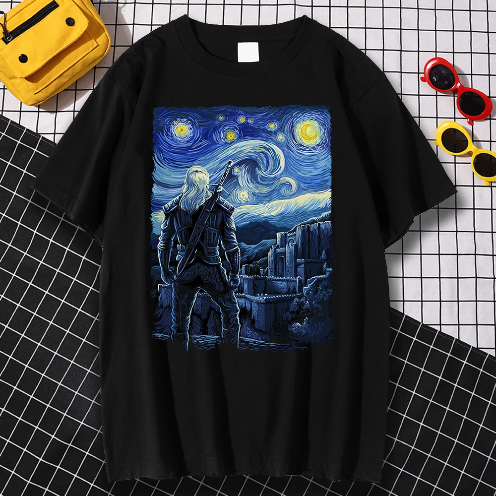 

Starry Kaer Morhen Prints 2021 New Male T-Shirt Couple Quality T-Shirts Summer Loose Tee Clothing Vintage Brand Tops For Men