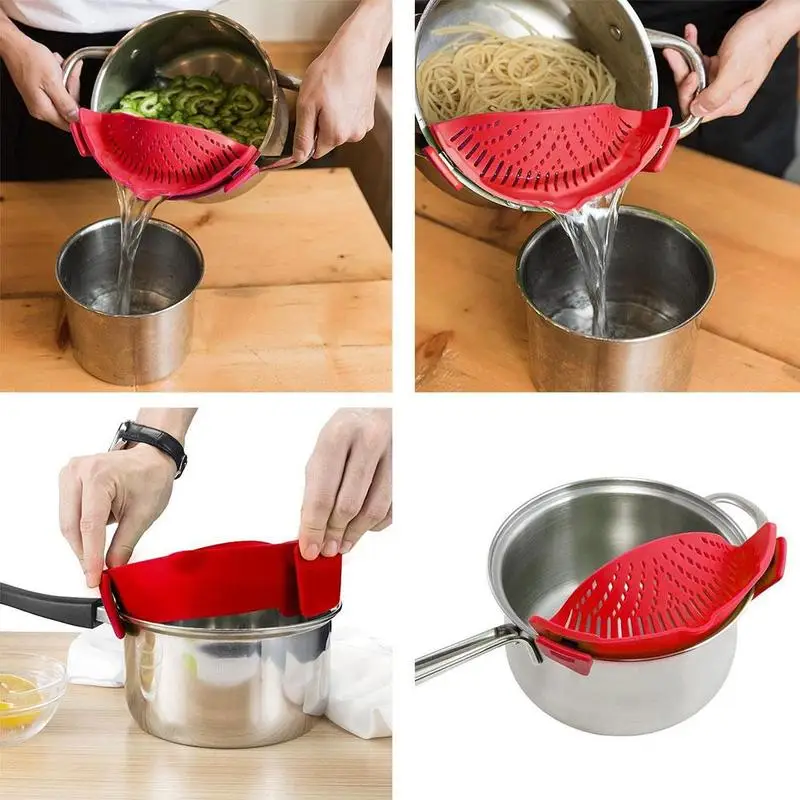 

1pcs New Silicone Pot Colanders Pan Strainer Snap Strain Clip Pasta Liquid Excess On Draining Kitchen Food Accessories Tool Y2L0