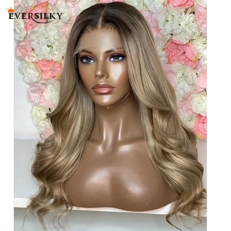 

Peruvian Sandy Blonde Brown Rooted Human Hair Wigs for Black Womenn Transparent 13x4 Lace Front Wigs with Baby Hair