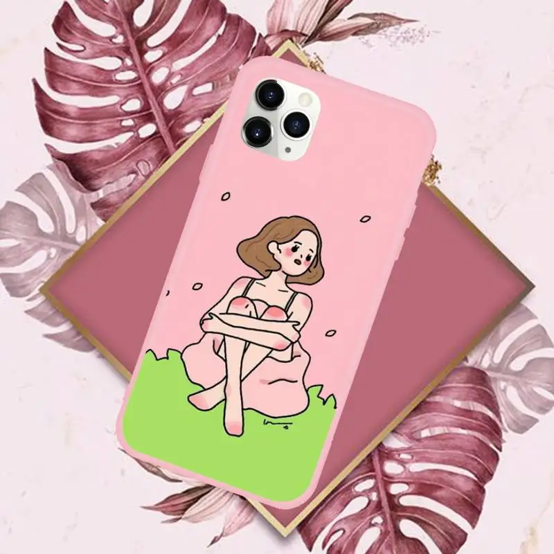 

Aesthetic cartoon girl Phone Case Candy Color for iPhone 6 7 8 11 12 s mini pro X XS XR MAX Plus