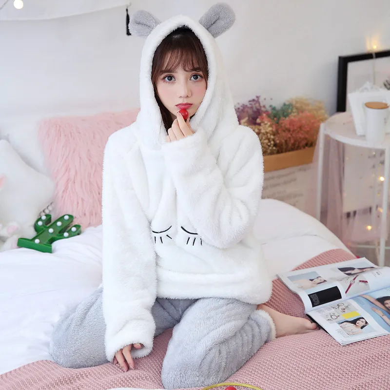 Осенне-зимние женские пижамные комплекты толстые теплые коралловые фланелевые