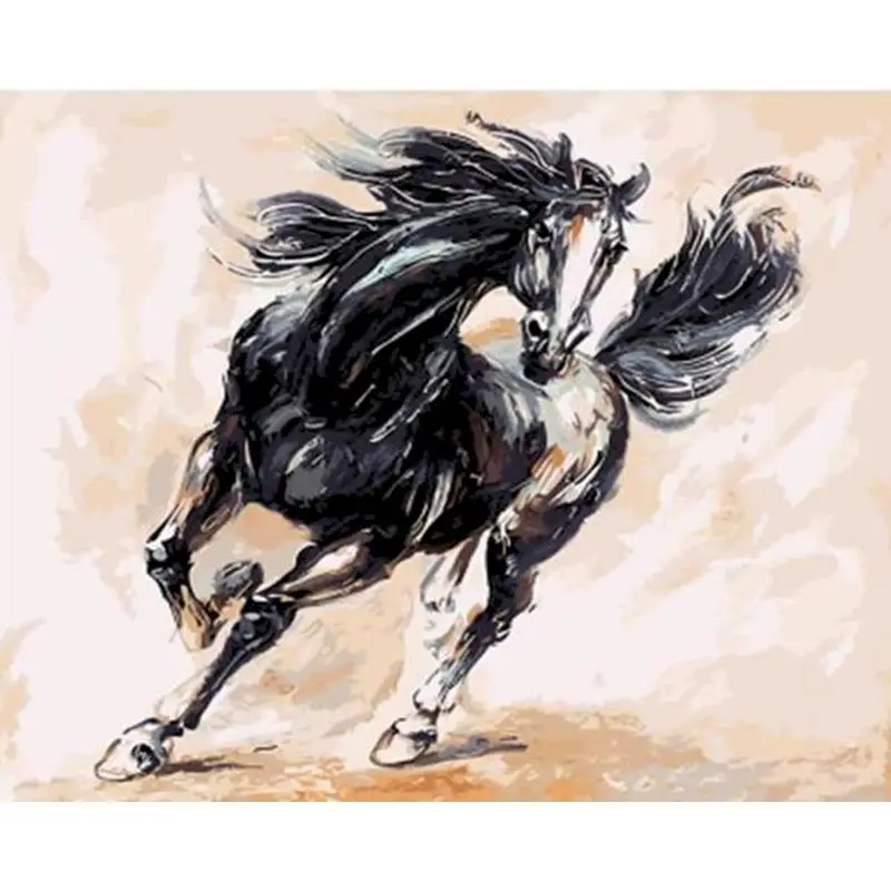 

SELILALI Black Running Horse Oil Painting By Numbers Kits For Home Living Room Decoration 40x50cm Linen Canvas Home Wall Arts