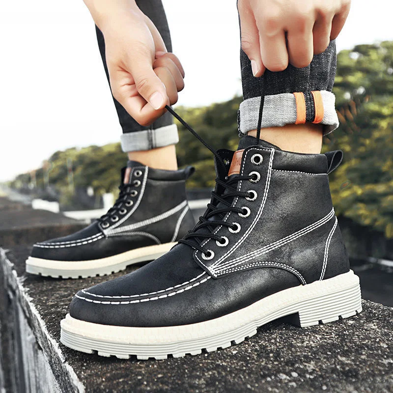 

Coslony boot man shoe Ankle Boots Men Outdoor Leather 2021 winter shoes for men Non-slip Male Sneakers Fashion martin boots
