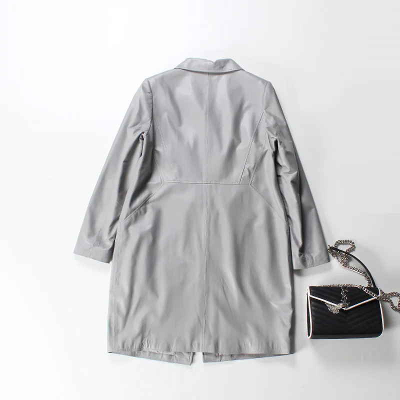 2019 натуральная кожаная женская куртка из овчины серый и черный цвета свободная