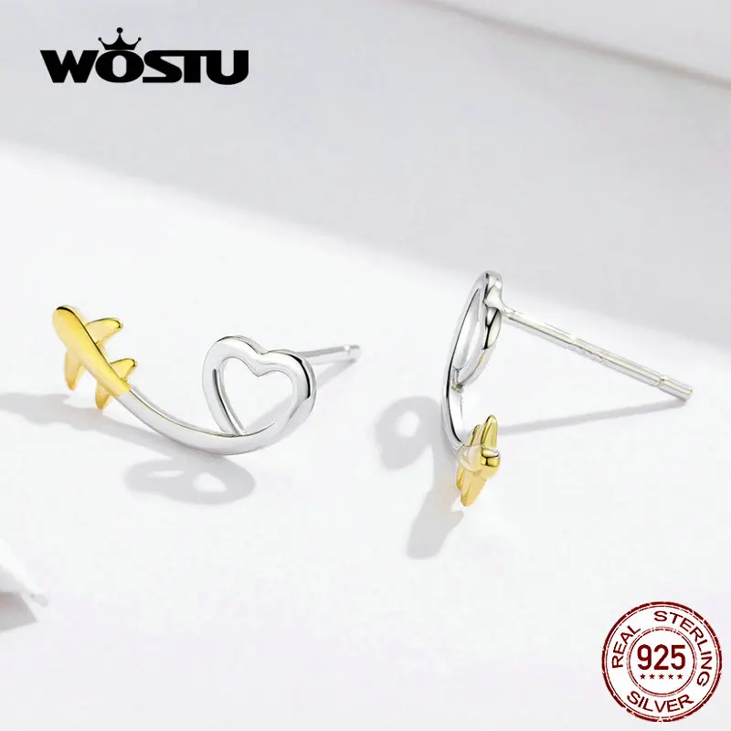 WOSTU оригинальный 925 стерлингового серебра в форме сердца серьги простые