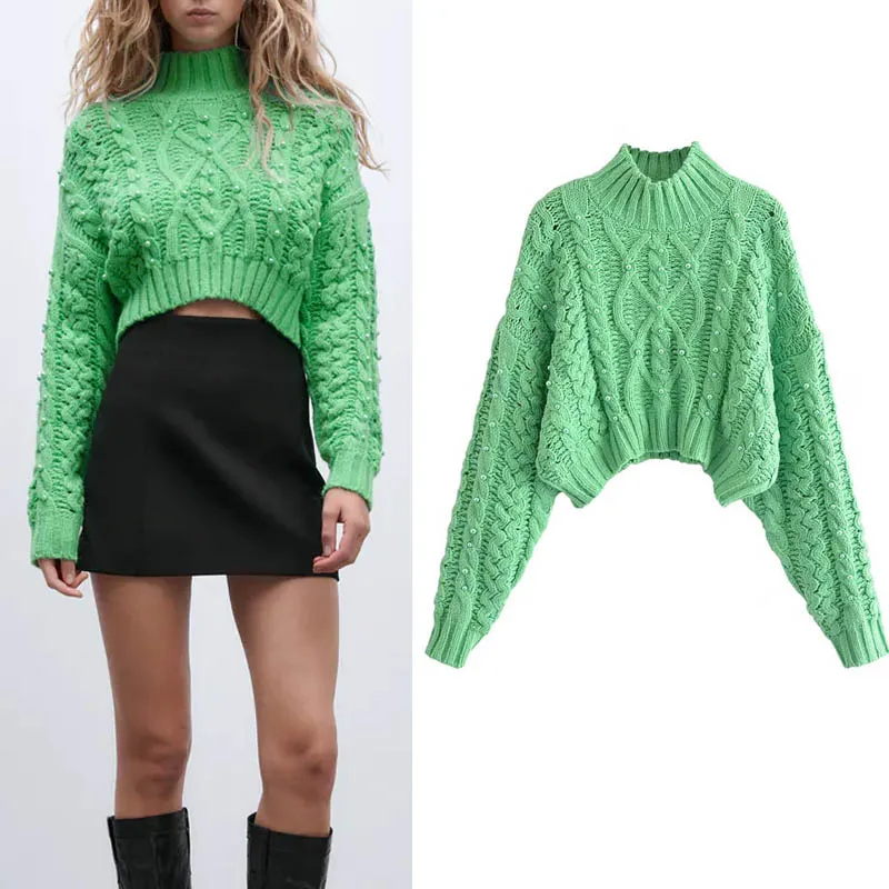 

Женский короткий свитер в рубчик KUMSVAG, модный вязаный свитер с длинными рукавами, элегантный уличный пуловер, одежда для осени, 2021