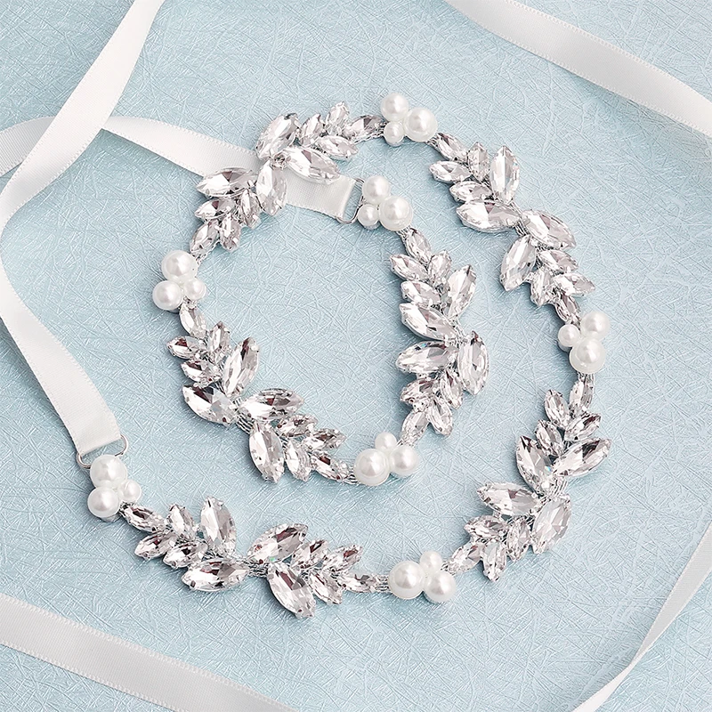 

NPASON Fashion Flowers Austrian Crystal Pearls Wedding Belts & Sashes for Dress Jewelry Accessories Bridal Women Sash