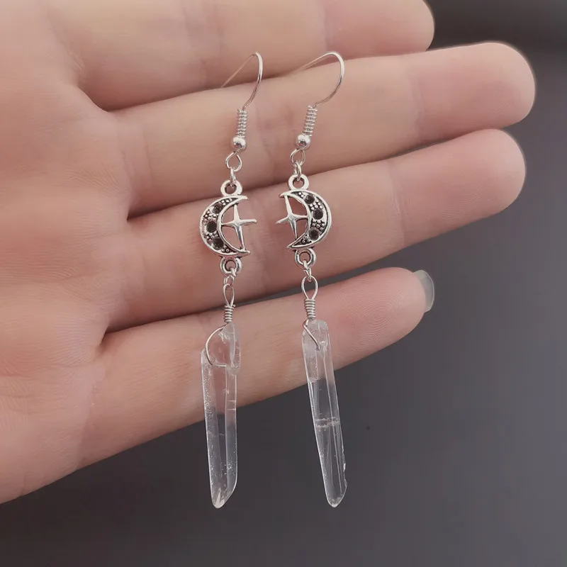 Серьги в виде Луны из прозрачного кварца-в стиле бохо с зудом натуральные камни