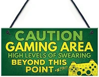 caution gaming area novelty gamer wood signs gift for son brother dad man cave boys room bedroom door plaques decor