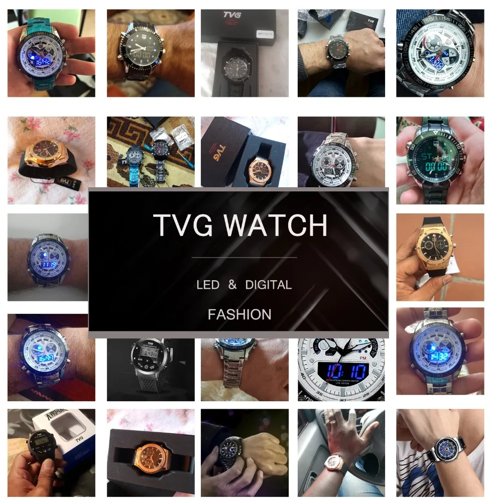 TVG новые роскошные модные многофункциональные стальные кварцевые военные армейские Светящиеся светодиодный указатель мужские спортивные часы водонепроницаемые цифровые часы
