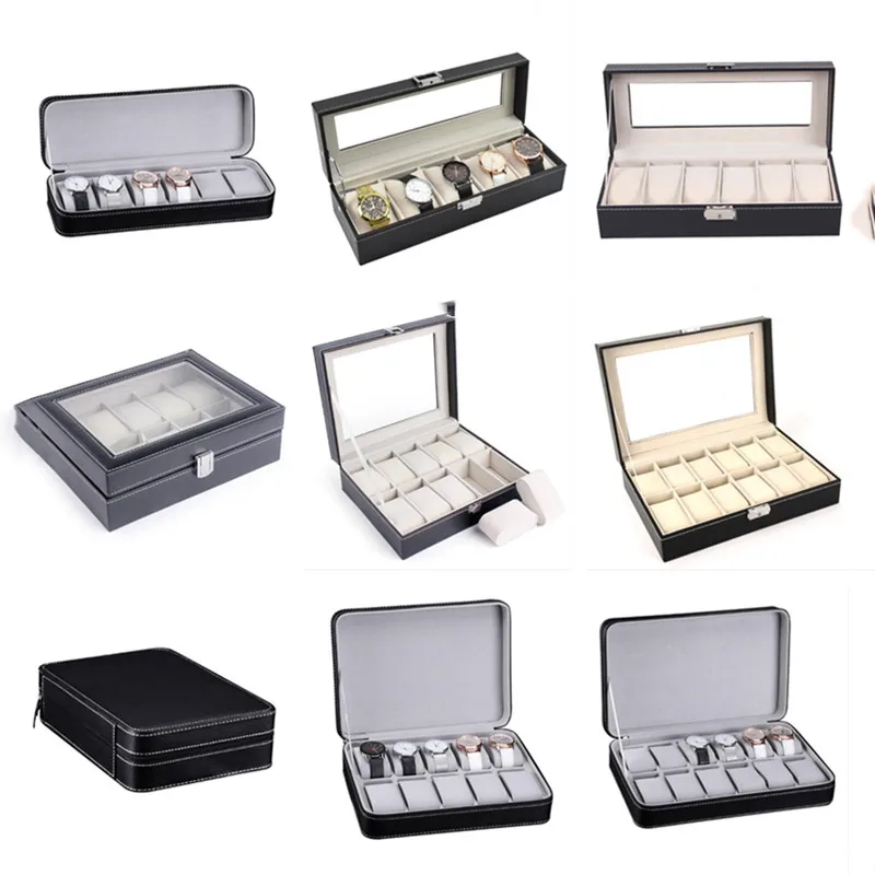 

2/4/6/8/10/12 Grids Watch Box Zipper PU Leather Watches Case Holder Portable Organizer Watch Storage Box