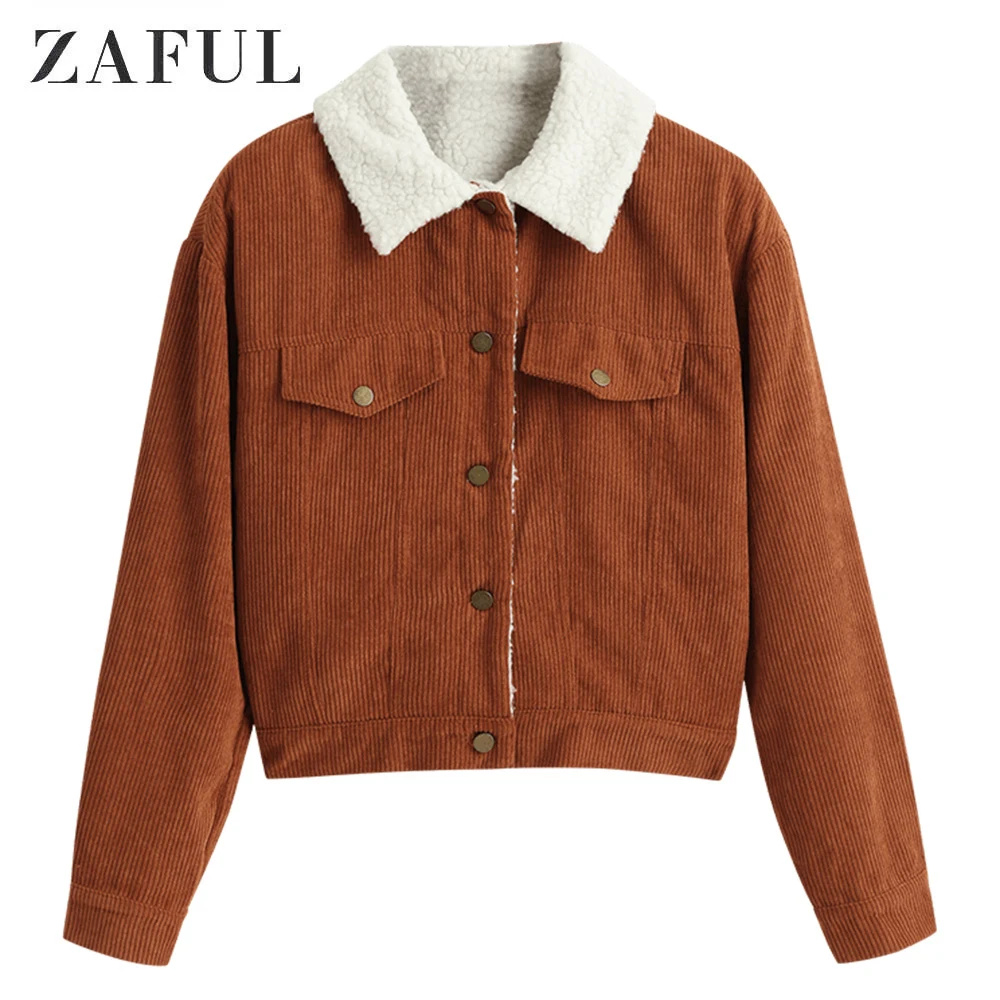 Женская куртка из искусственного меха ZAFUL однотонная однобортная с длинным