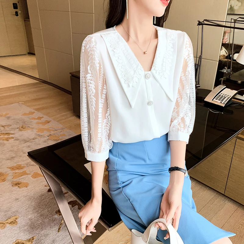 

Блузка женская летняя шифоновая рубашка женские топы 2213 #