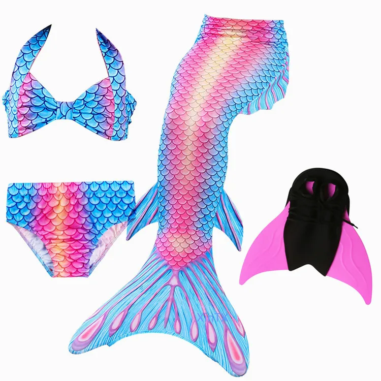 swimsuit with fin Новые модные плавательные хвосты русалки для детей, летняя пляжная одежда для девочек, купальные костюмы, костюм русалки - Цвет: swimsuit with fin