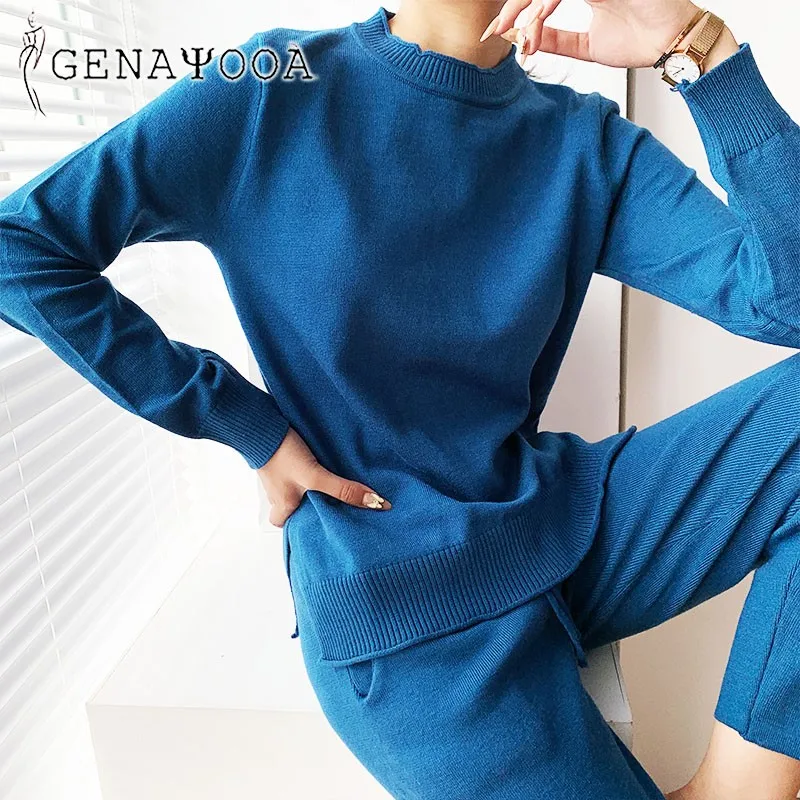 Женский трикотажный спортивный костюм Genayooa повседневный комплект из двух