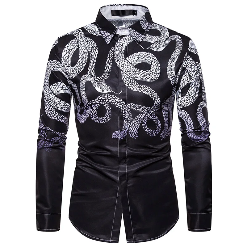 Модная мужская рубашка с 3D принтом змеи Chemise Homme 2020 брендовая новая приталенная