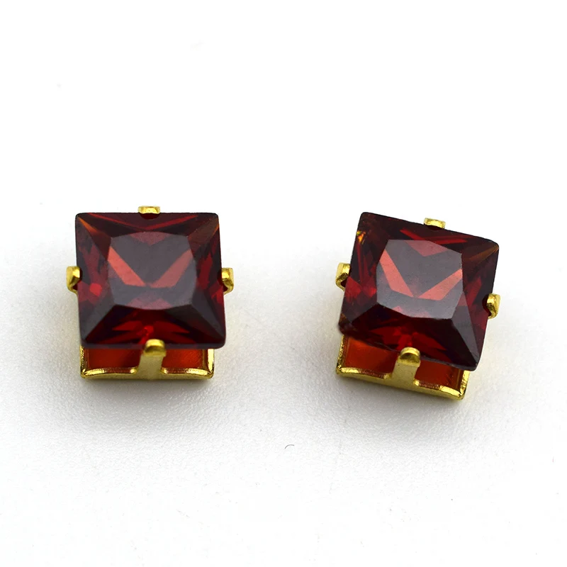 8 мм квадратный Циркон с золотой рамкой искусственные цветные драгоценные камни