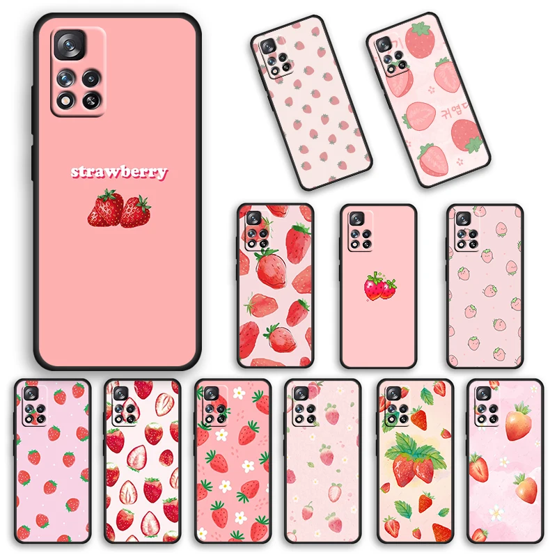 

Cute Strawberry Cartoon For Redmi 10 8A 9 K40 K30i 9T 10T K30T 9AT 9i 10X GO 7A K20 Silicone Pro Ultra Black Phone Case