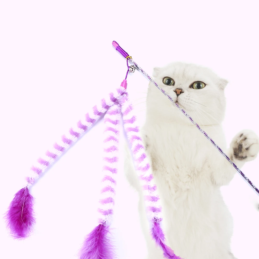 /Blue/Purple Plush Interactive Pet Cat Feather Toy Funny Stick Wand With Bell | Дом и сад