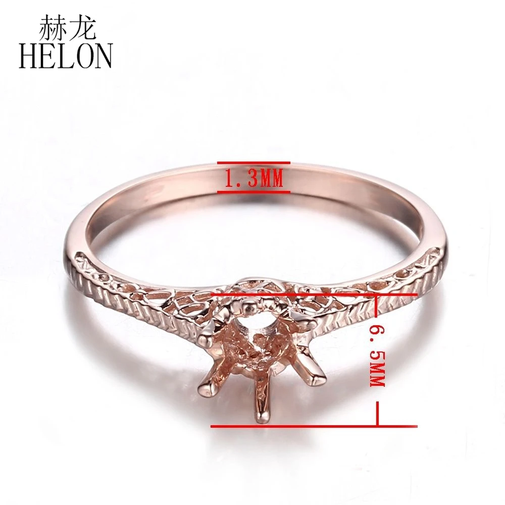 HELON Real 14k розовое золото Сертифицированный круглый 4-5 мм Пасьянс Античный Декор Винтаж полу крепление кольцо ювелирных изделий