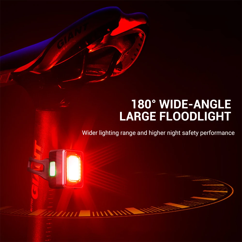 

BORUiT USB Rechargeable Bike Rear Light Automatic Brake Induction Bicycle Taillight Waterproof Safety Warning Riding Light