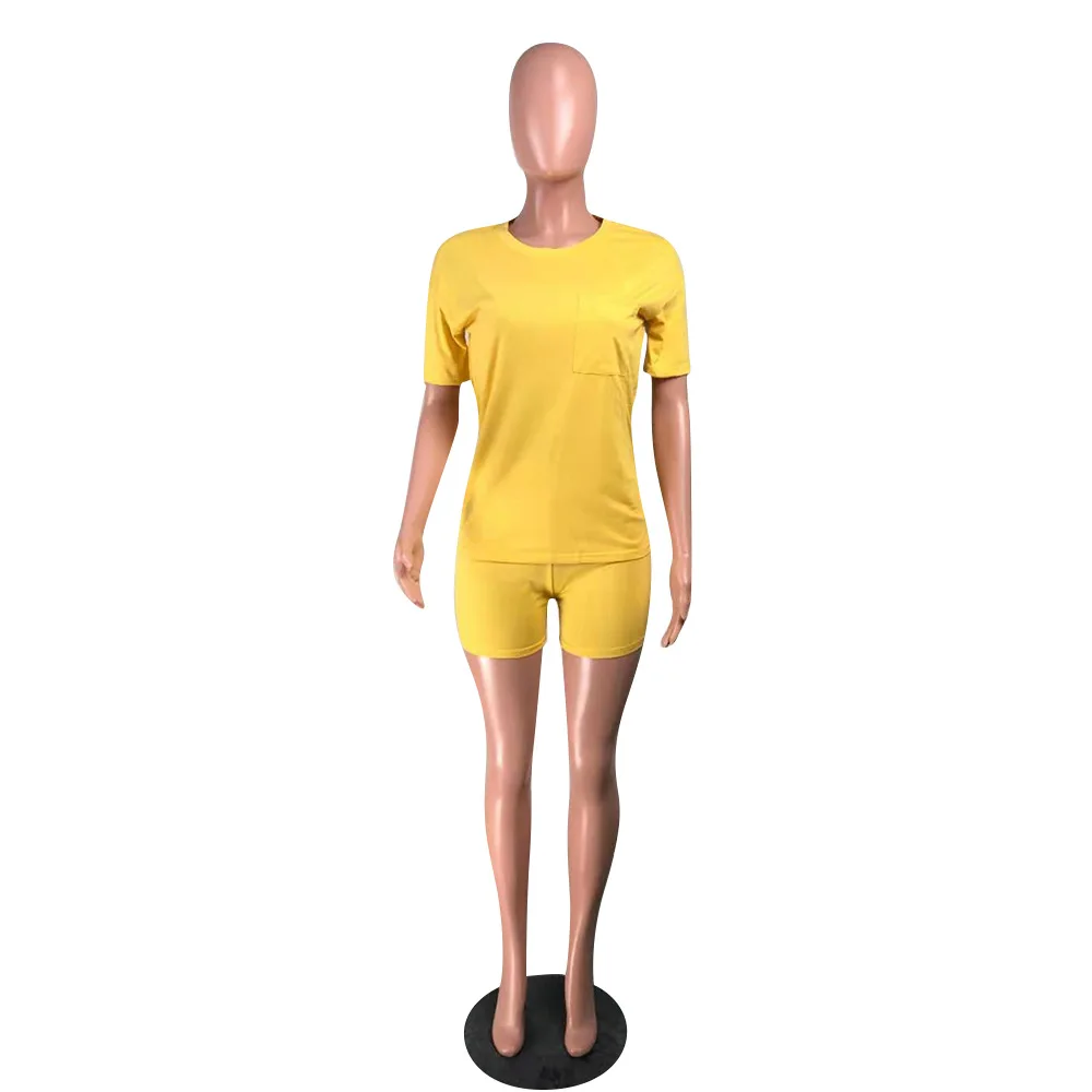 

Sports Style Women's Fashion Casual Solid Color Five Point Sleeve Wholesale Cotton Short Sleevess Shorts Loose Two Piece Suit