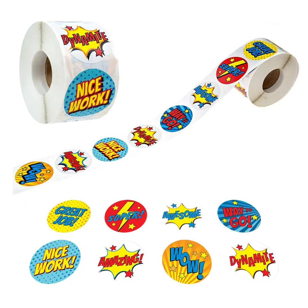 Наклейки мотивационные для школы 8 разных стилей 500 шт./рулон | Канцтовары офиса и