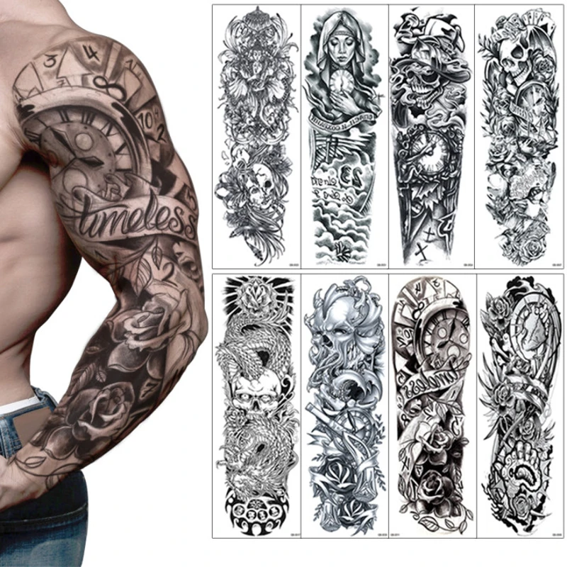 

Temporary Tattoo Fake Sleeve Large Waterproof Arm Flash Tattoos Art Flash Tattoos Full Arm Sticker Sleeve For Man Women
