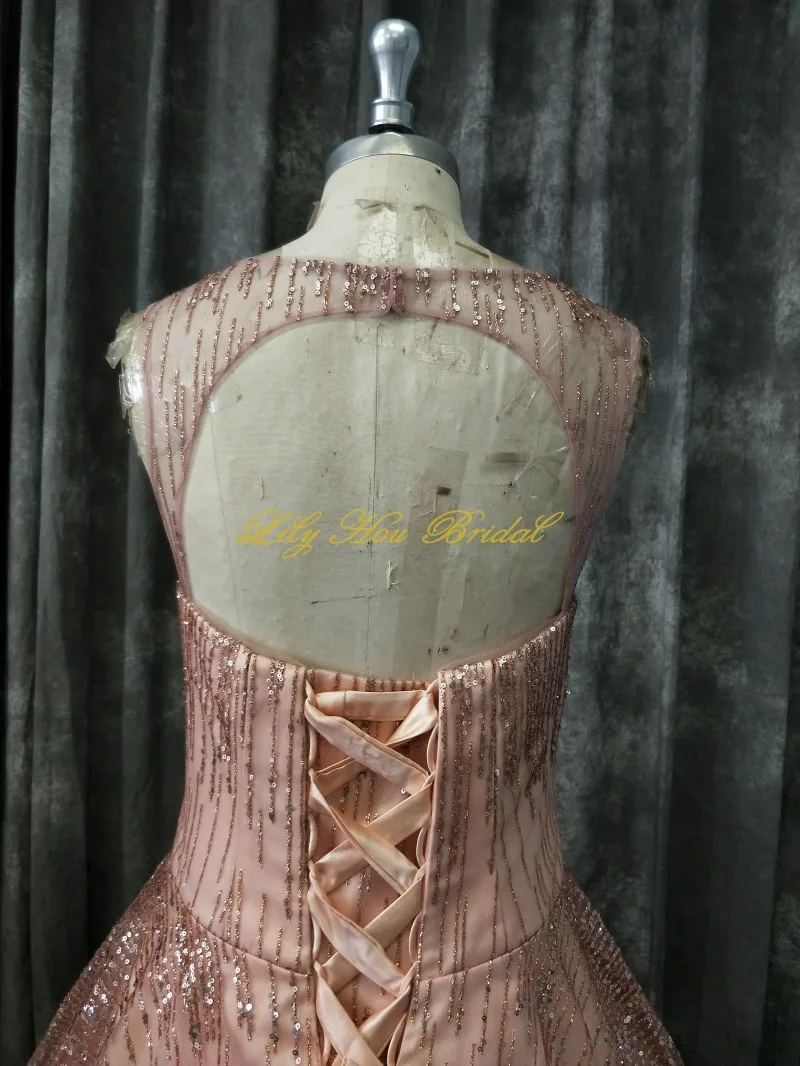 Sparkly Sequined Prom Dress Real Sample V Neck Sleeveless Open Back Lace up Party Gown