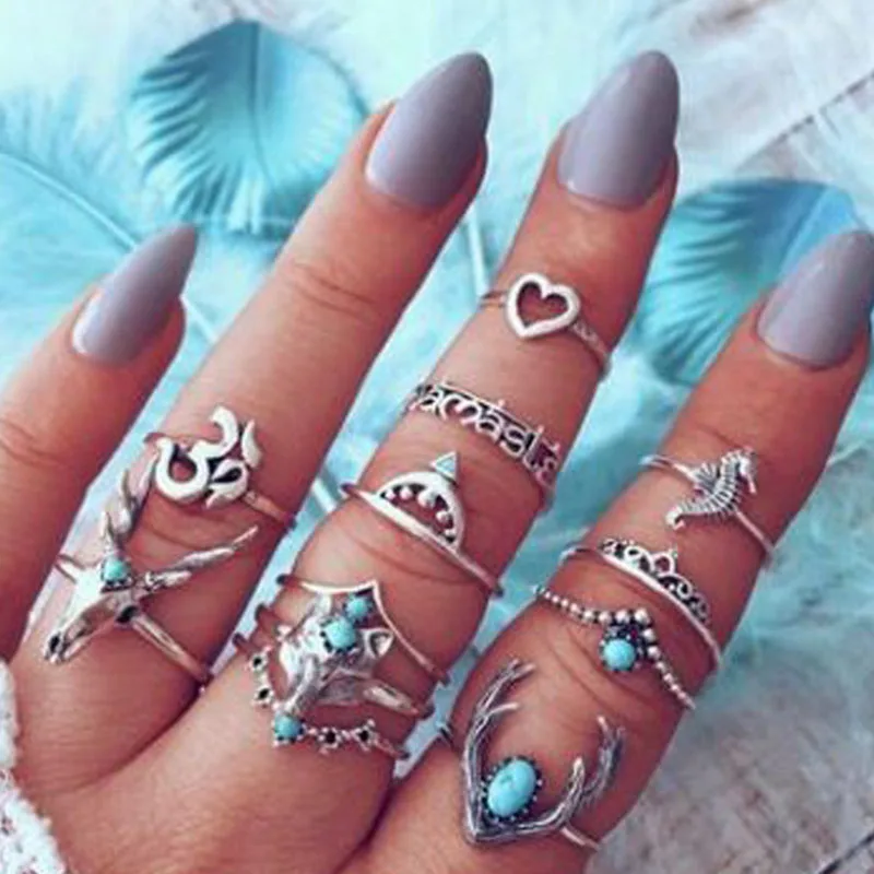 GTQ Золотое сердце комплекты колец на фалангу для женщин новые Anillos винтажные