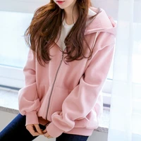 hoodies women autumn plus size hooded clothing thick zipper womens long solid coats all match simple loose leisure korean hoodie