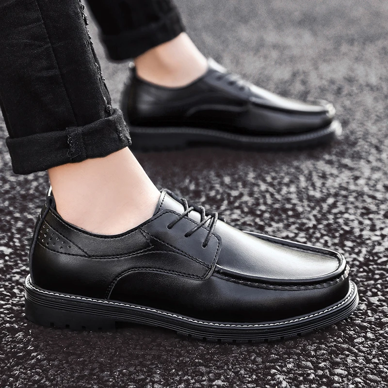 Туфли мужские кожаные деловые резиновая дышащая обувь классические для офиса