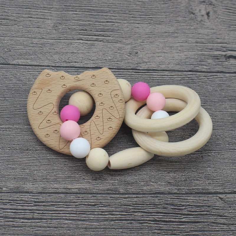 Mordedor de madera para beb&eacute;, pulsera de dentici&oacute;n de grado alimenticio, juguete seguro, regalo para A&ntilde;o Nuevo, 1 ud.-2