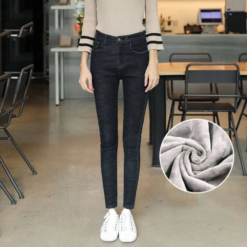 Зимние теплые джинсы для женщин эластичные женские утепленные обтягивающие