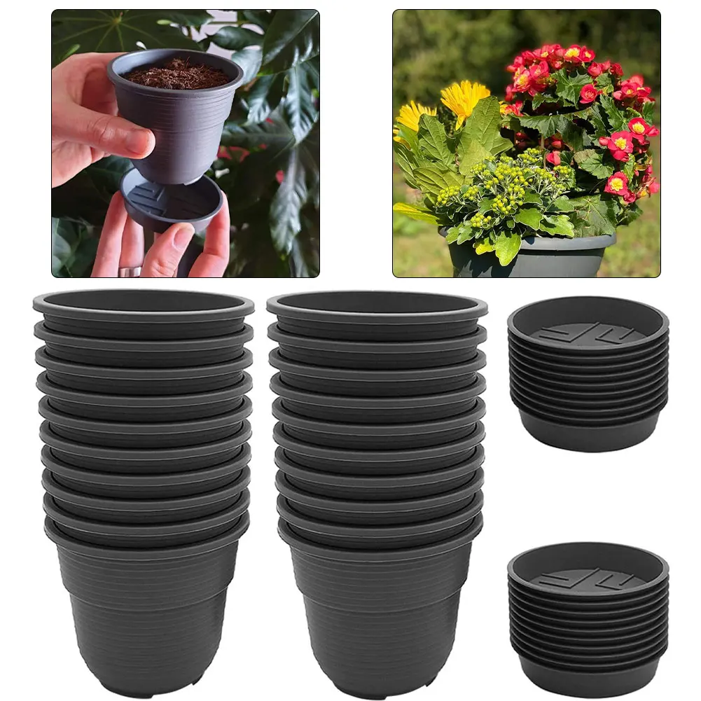 

20PCS Plant Pot With Pallet Reusable Small Plastic Plant Growing Pot Durable Succulent Flower Nursery Seed Starting Pots Black