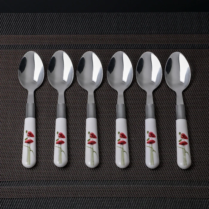 A set of teaspoons “Poppies” h = 15 cm 6 pcs. Kitchen supplies Soup Spoons Tableware Dining Bar Home Garden | Дом и сад