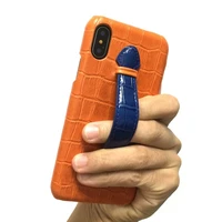 solque genuine leather hand strap handle holder phone cases for iphone x xs max 10 luxury crocodile thin hard back cover orange