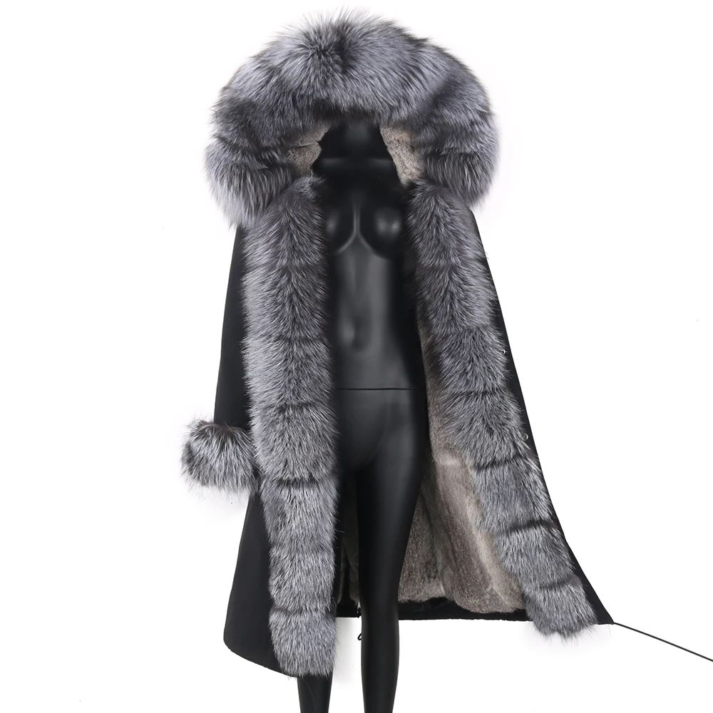 

2022 New Women X-Long Parka Real Fox Fur Coat Natural Fur Collar Hood Warm Thick Streetwear Outdoorwear Parka Winter Jacket