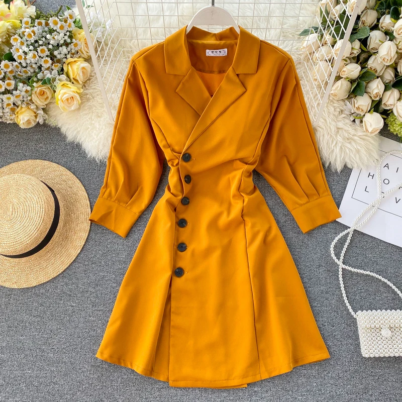 ALPHALMODA 2019 женское однобортное платье-Блейзер рукав до локтя тонкая талия зубчатый