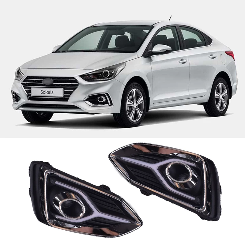 

ECAHAYAKU Yellow Turn Signal Function 12V Car DRL LED Daytime Running Light Fog Lamp For Hyundai Accent Solaris 2017 2018 2019