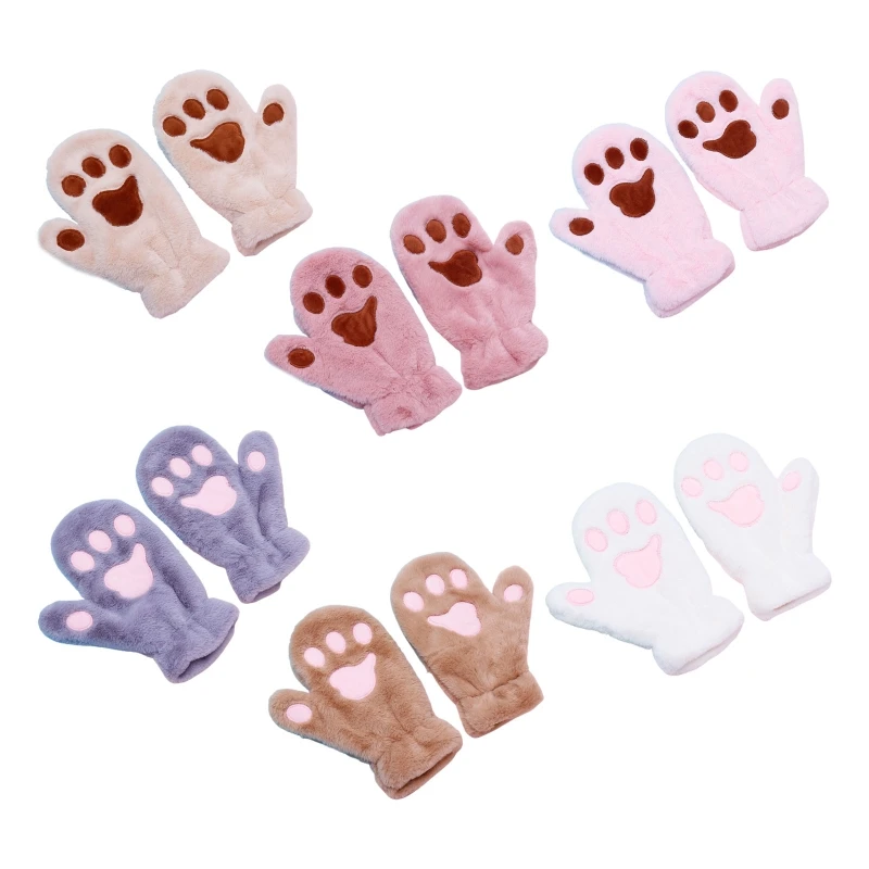 

Женские студенческие зимние пушистые плюшевые перчатки с длинными пальцами, милые однотонные ветрозащитные лыжные варежки с мультяшными к...