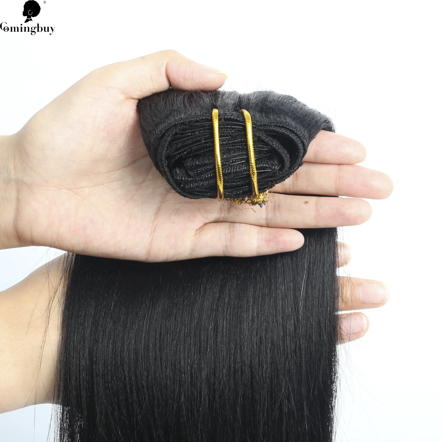 Light Yaki Straight Clip In Human Hair Extensions Peruvian Human Hair Yaki Straight Hair Bundles Clip Ins Hair For Black Women images - 6
