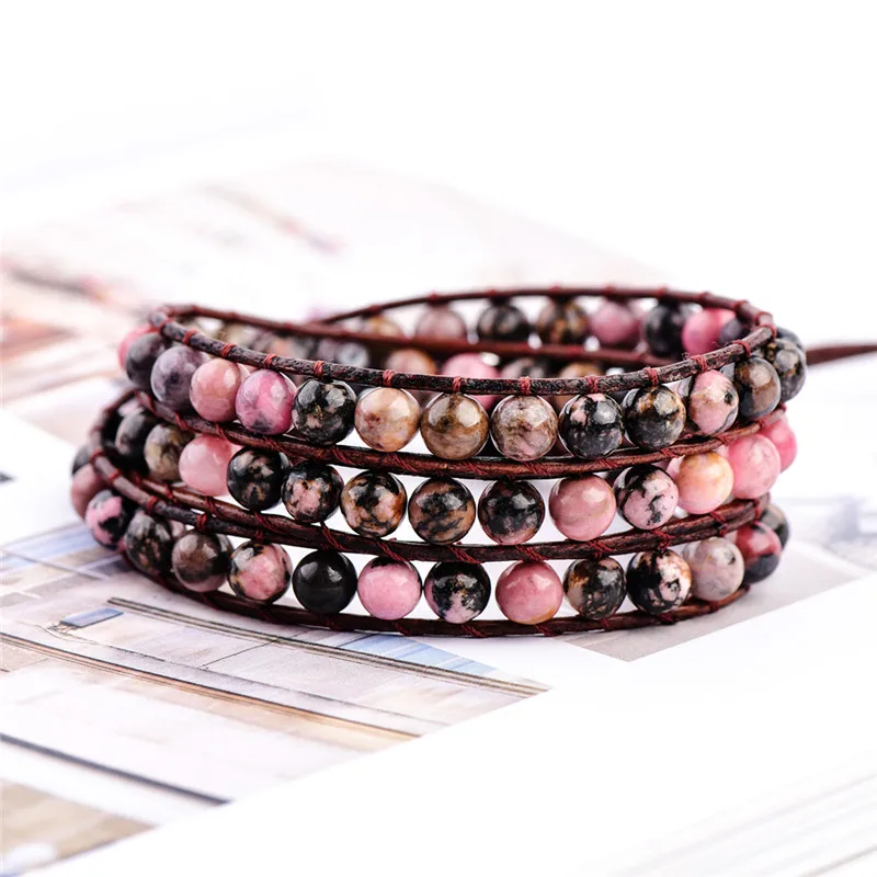 Кожаный браслет обруч из натурального камня бисера модные женские браслеты