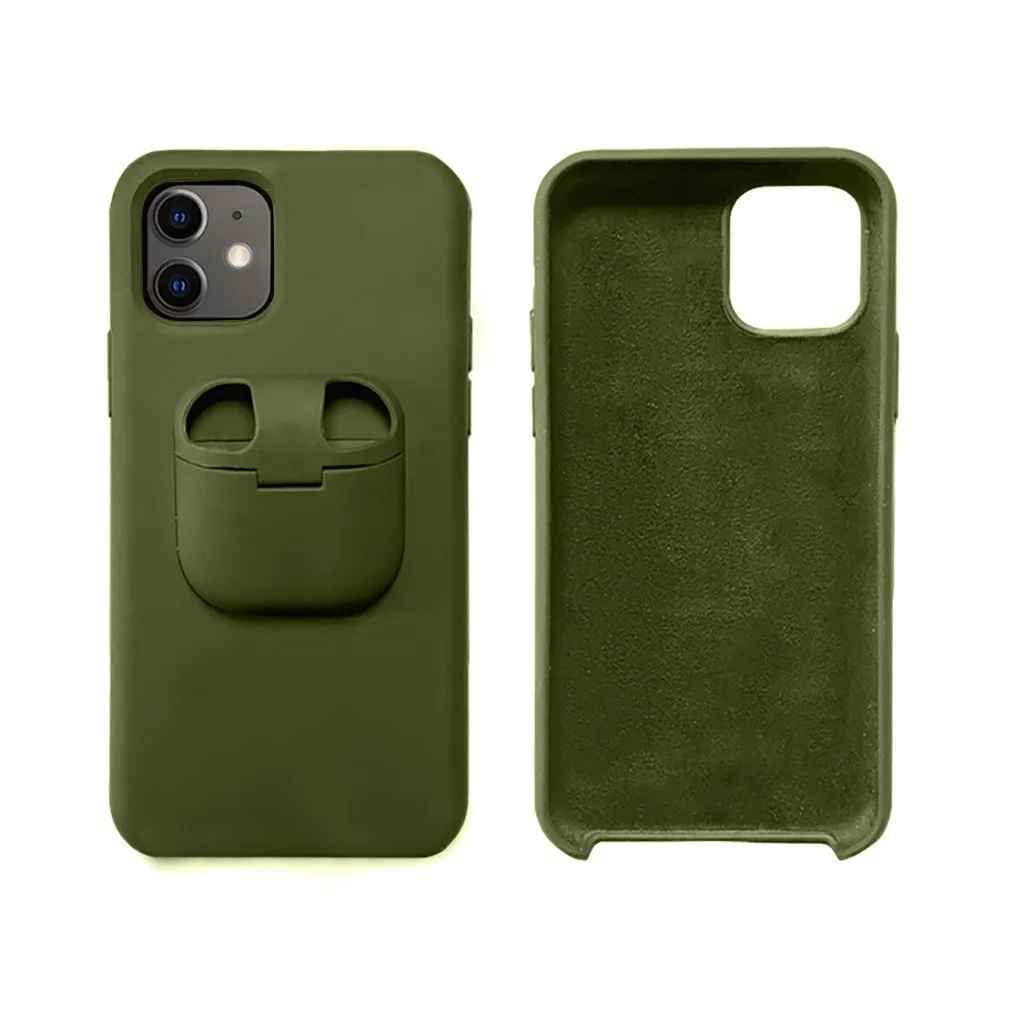 army green Жидкий силиконовый чехол для телефона для IPhone 11/Pro/MAX/XR/XS/X для Air Pods 2 в 1 мягкий чехол для 7 Plus/8 Plus - Цвет: army green