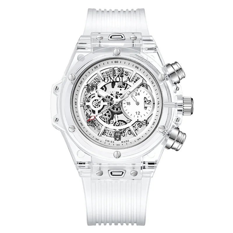 white luxury mens wristwatches Transparent quartz waterproof Multifunction man watches square white fashion clocks - Цвет: white