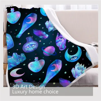 BlessLiving Magic Blankets For Bed Witchcraft Plush Blanket Moon Crystal Bottles Throw Blanket Psychedelic Bedding Alchemy Manta 3