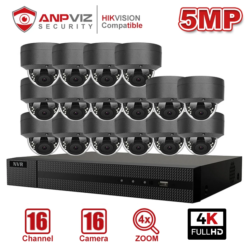 Anpviz 16CH 4K NVR 5MP купольная/4X оптическая POE IP камера комплект домашних/уличных систем